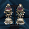 Magenta Color Handmade In Jaipur On Brass Metal With Carving Stone Amrapali Earrings (AMPE445MNT)