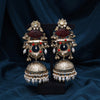 Maroon Color Handmade In Jaipur On Brass Metal With Carving Stone Amrapali Earrings (AMPE445MRN)