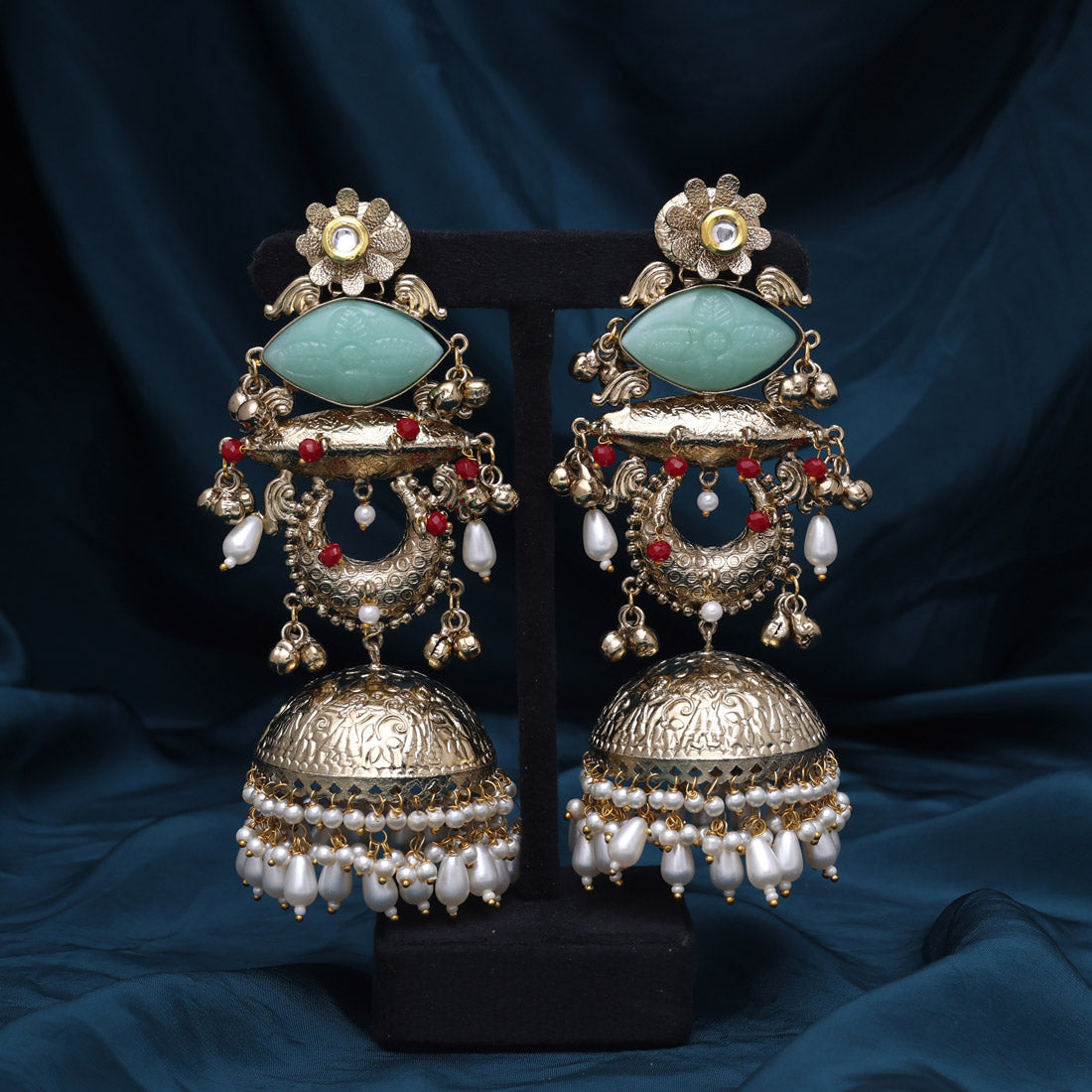 Pista Green Color Handmade In Jaipur On Brass Metal With Carving Stone Amrapali Earrings (AMPE445PGRN)