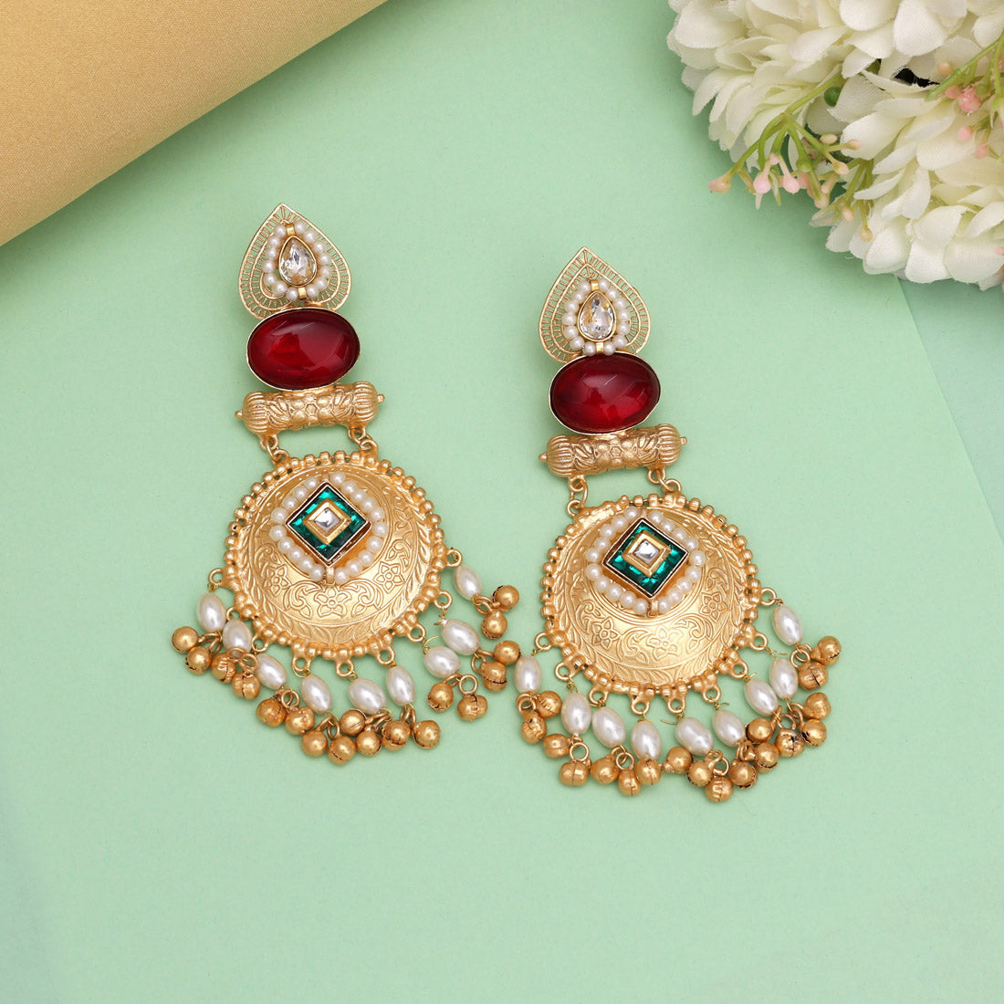Maroon Color Handmade Premium Quality Brass Earrings of Jaipur (AMPE446MRN)