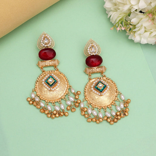 Maroon Color Handmade Premium Quality Brass Earrings of Jaipur (AMPE446MRN)