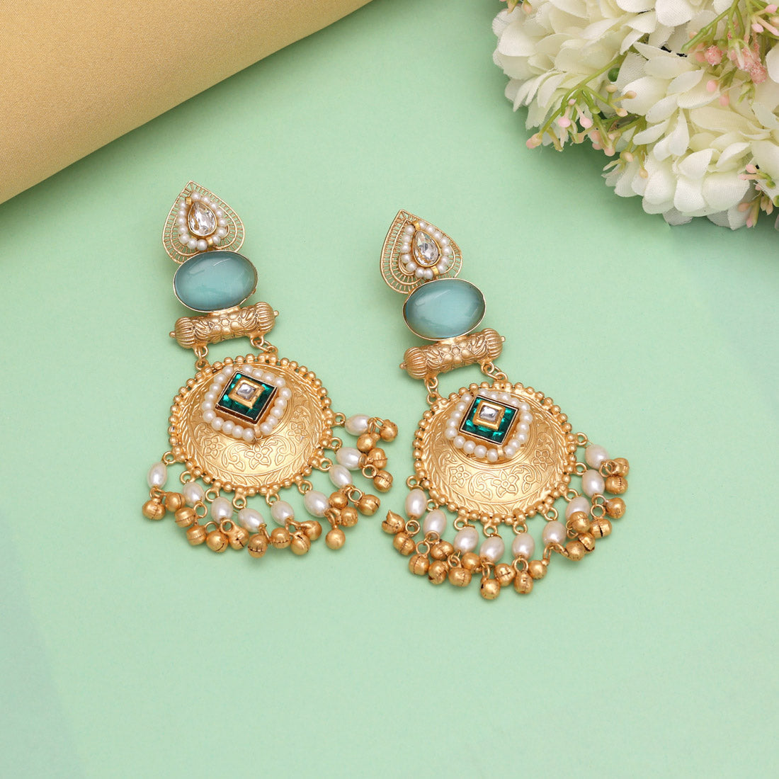 Sky Blue Color Handmade Premium Quality Brass Earrings of Jaipur (AMPE446SBLU)