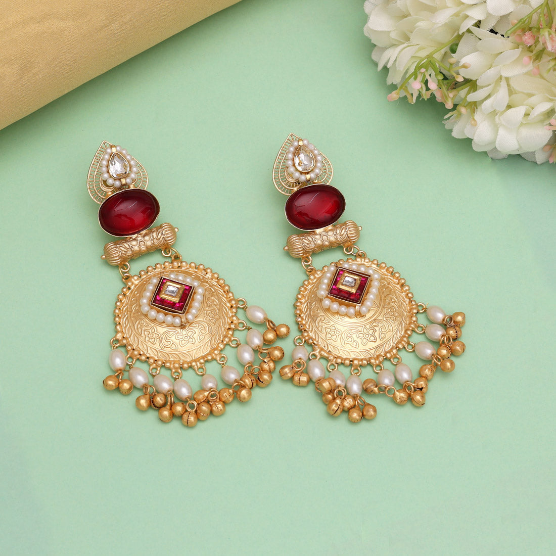 Maroon Color Handmade Premium Quality Brass Earrings of Jaipur (AMPE447MRN)