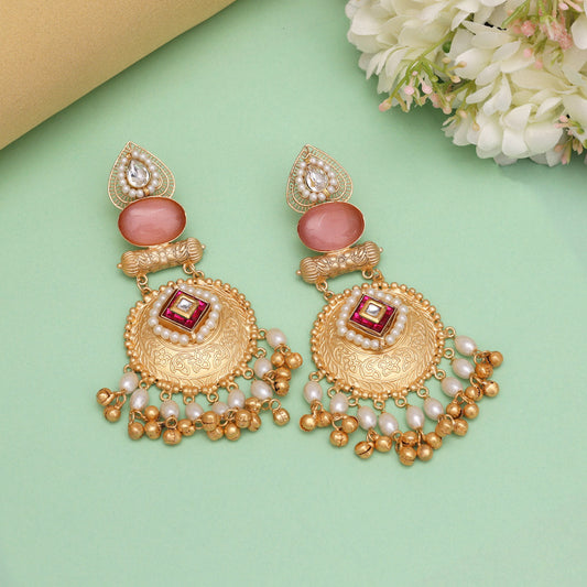 Pink Color Handmade Premium Quality Brass Earrings of Jaipur (AMPE447PNK)