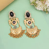 Black Color Premium Monalisa Stone Brass Earrings of Jaipur (AMPE448BLK)