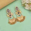 Grey Color Premium Monalisa Stone Brass Earrings of Jaipur (AMPE448GRY)