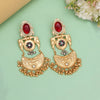 Maroon Color Premium Monalisa Stone Brass Earrings of Jaipur (AMPE448MRN)