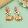 Pink Color Premium Monalisa Stone Brass Earrings of Jaipur (AMPE448PNK)