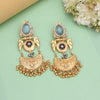 Sky Blue Color Premium Monalisa Stone Brass Earrings of Jaipur (AMPE448SBLU)