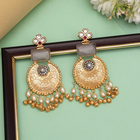 Grey Color Handmade Brass Earrings Premium Jaipur Jewellery (AMPE449GRY)