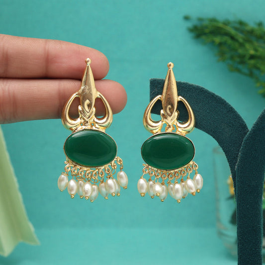 Green Color Beautiful Monalisa Stone Exclusive Quality Handmade Jaipur Earrings (AMPE450GRN)