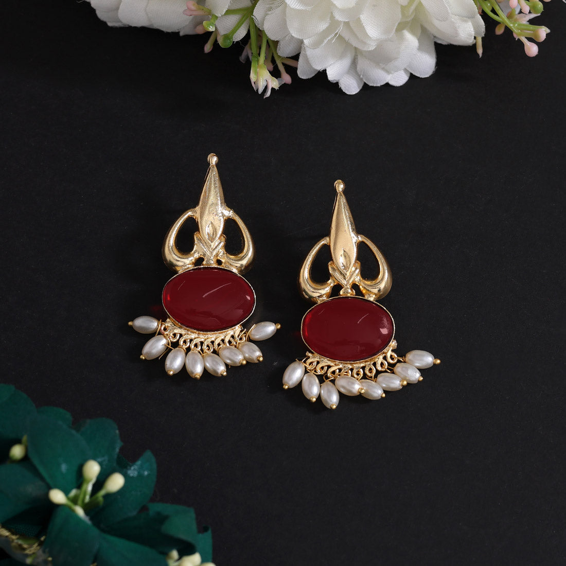 Red Color Beautiful Monalisa Stone Exclusive Quality Handmade Jaipur Earrings (AMPE450RED)