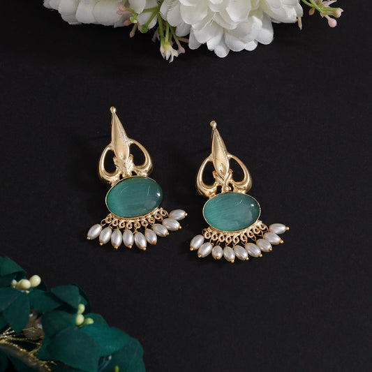 Rama Green Color Beautiful Monalisa Stone Exclusive Quality Handmade Jaipur Earrings (AMPE450RGRN)