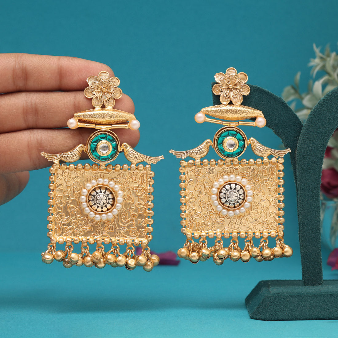 Green Color Amrapali Earrings