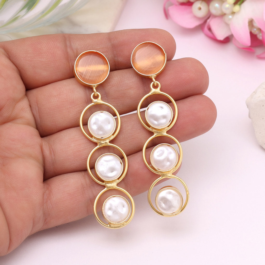 Peach Color Amrapali Earrings