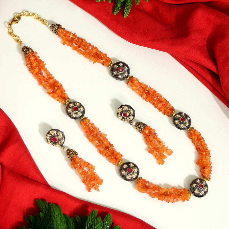 Orange Color Stone Necklace Set (AMPN123ORG)