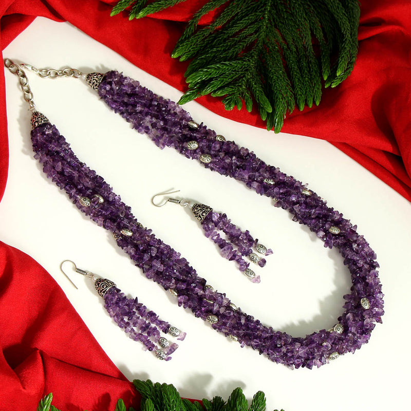 Purple Color Onyx Stone Necklace Set (AMPN131PRP)