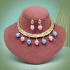 Pink & Sky Blue Color Handmade In Jaipur On Brass Metal With Tumble Stones & Apala Polish Necklaces (AMPN156PNKSBLU)