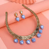 Sky Blue Color Handmade In Jaipur On Brass Metal With Tumble Stones & Apala Polish Necklaces (AMPN156SBLU)