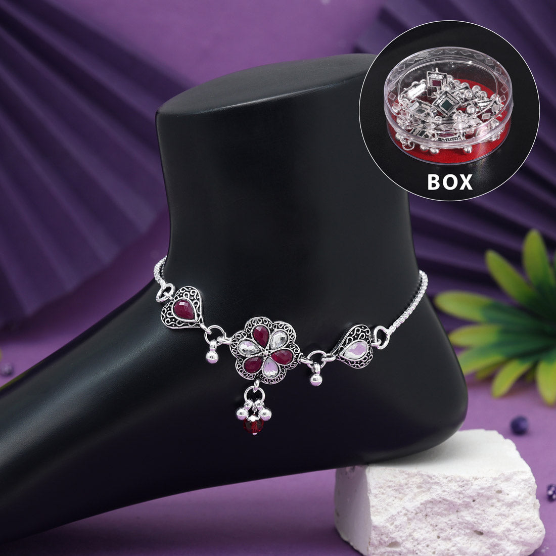 Maroon Color Oxidised Anklets