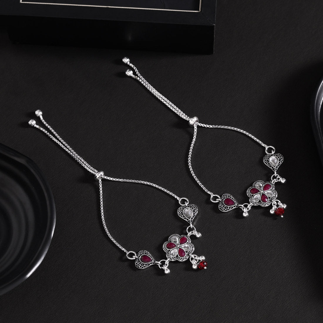 Maroon Color Oxidised Anklets