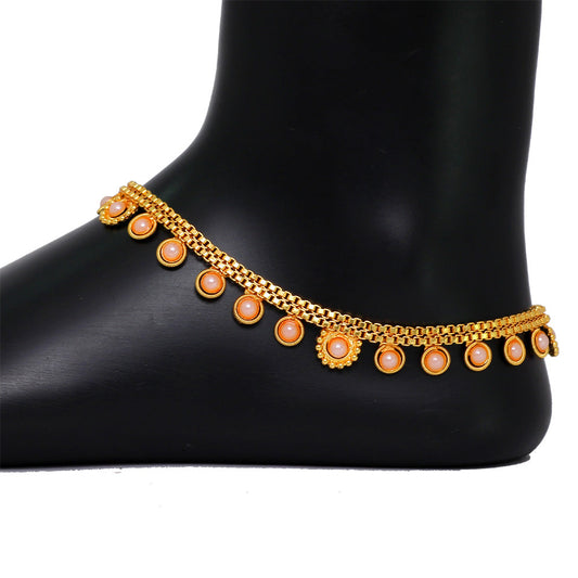 Beautiful Pearls Studded 2 Line Payal Anklets Fashion Jewelry