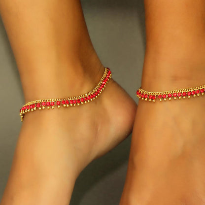 Red Color Rhinestone Anklets (ANK732RED)