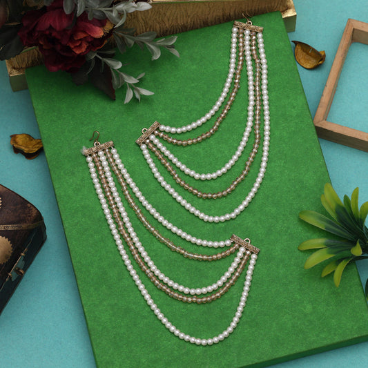White & Gold Color Antique Earrings Chain For Wedding Or Festive Looks