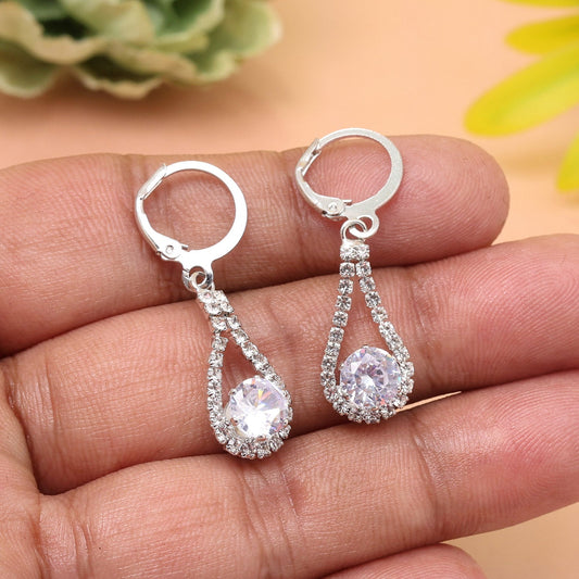 Silver Color Antique Stone Earrings With Carved Accents And Vintage Sparkle