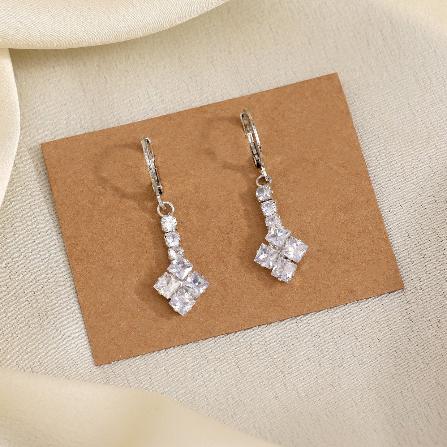 Lustrous Silver Color Antique Stone Earrings With Classic Filigree Settings