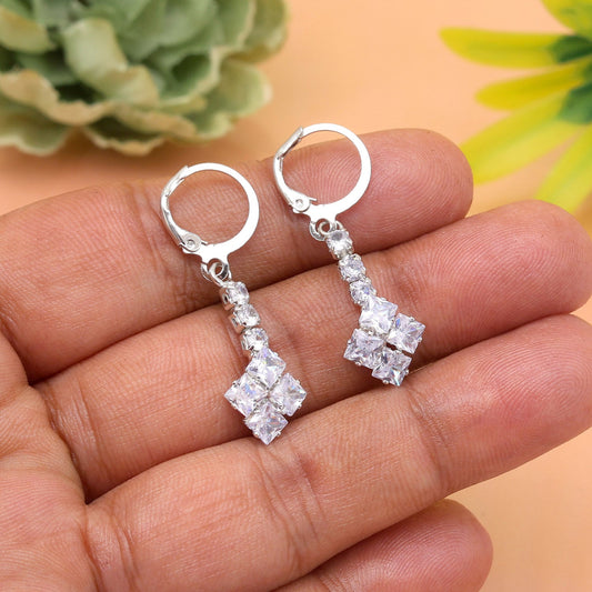 Lustrous Silver Color Antique Stone Earrings With Classic Filigree Settings