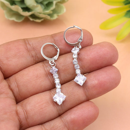 Hand-Finished Silver Color Antique Stone Earrings For A Regal Look