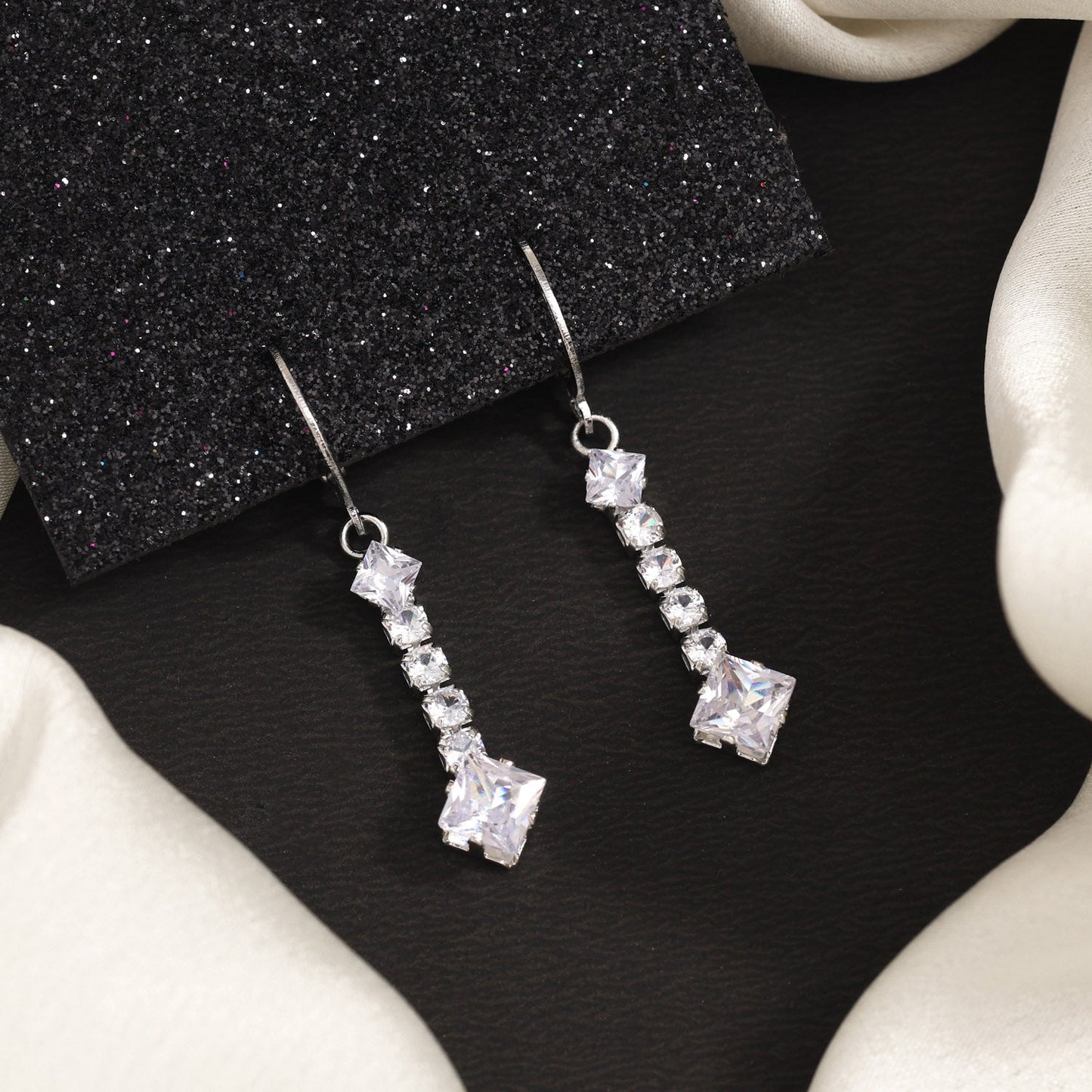 Hand-Finished Silver Color Antique Stone Earrings For A Regal Look
