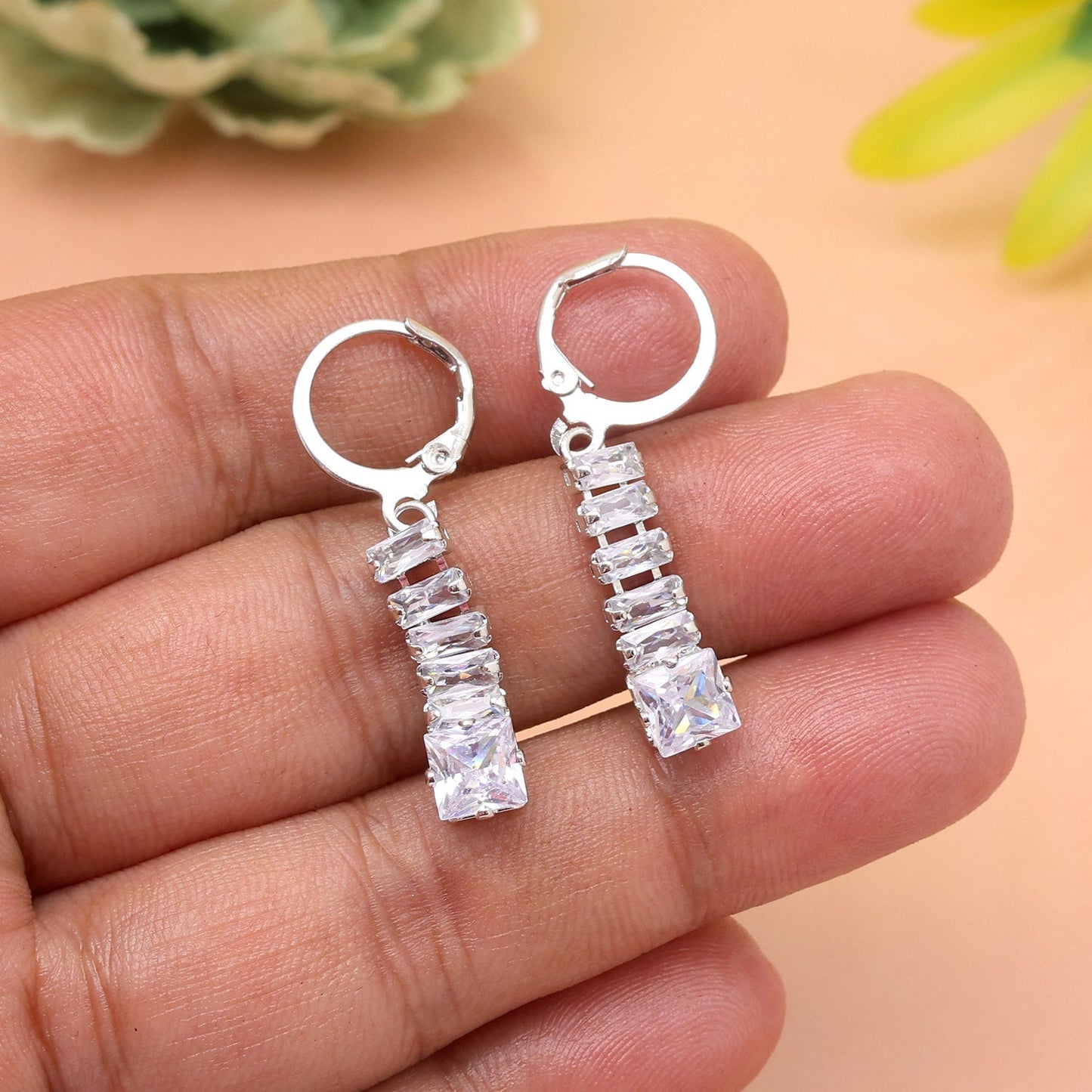 Elegant Silver Color Antique Stone Earrings For A Sophisticated Appearance