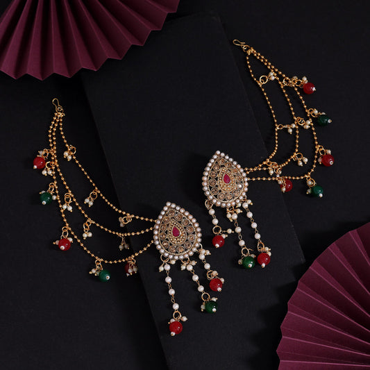 Maroon & Green Color Bahubali Earrings (BBLE449MG)