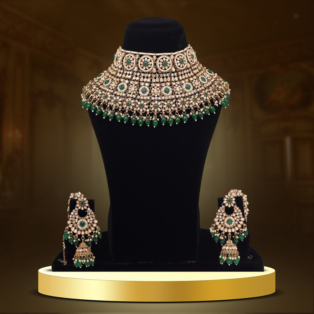 Green Color Kundan Dulhan Set (BDL253GRN)