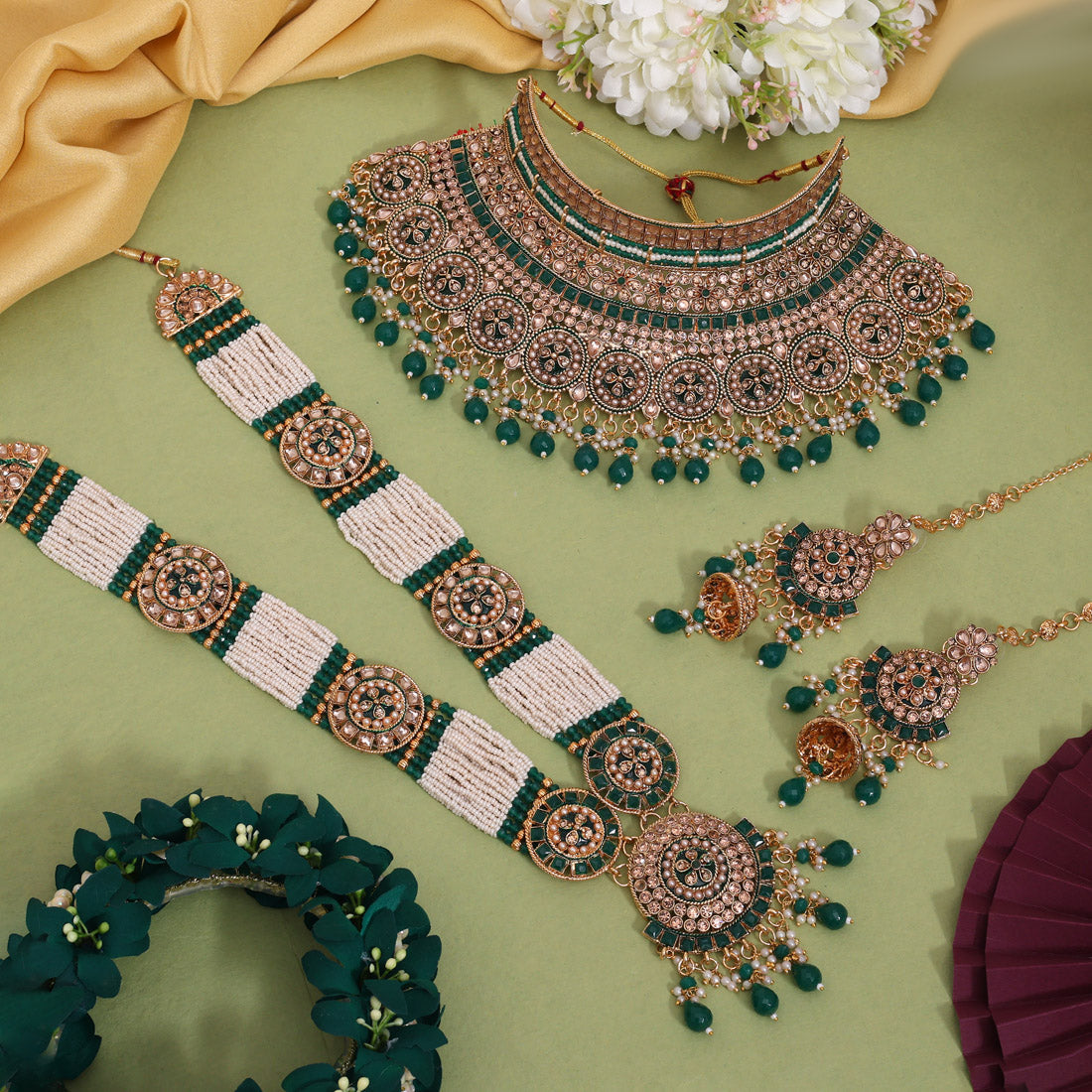 Green Color Kundan Dulhan Set (BDL268GRN)