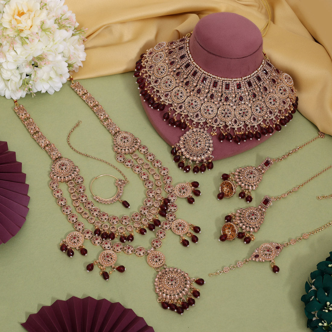Maroon Color Kundan Dulhan Set (BDL272MRN)