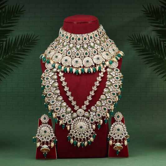 Green Color Meena Work Kundan Dulhan Set (BDL274GRN)