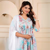 Firozi Color Alia Cut Kurta Pant With Dupatta Set (CK225FRZ-L)