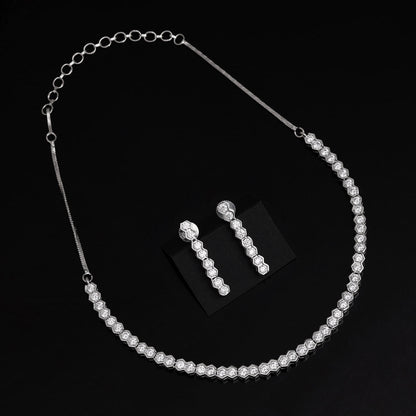 Silver Color American Diamond Necklace Set (CZN1011SLV)