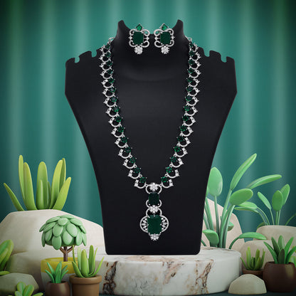 Green Color American Diamond Necklace Set (CZN1014GRN)