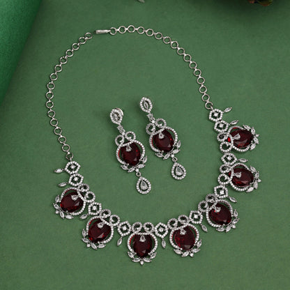Ruby Color American Diamond Necklace Set (CZN1015RUBY)
