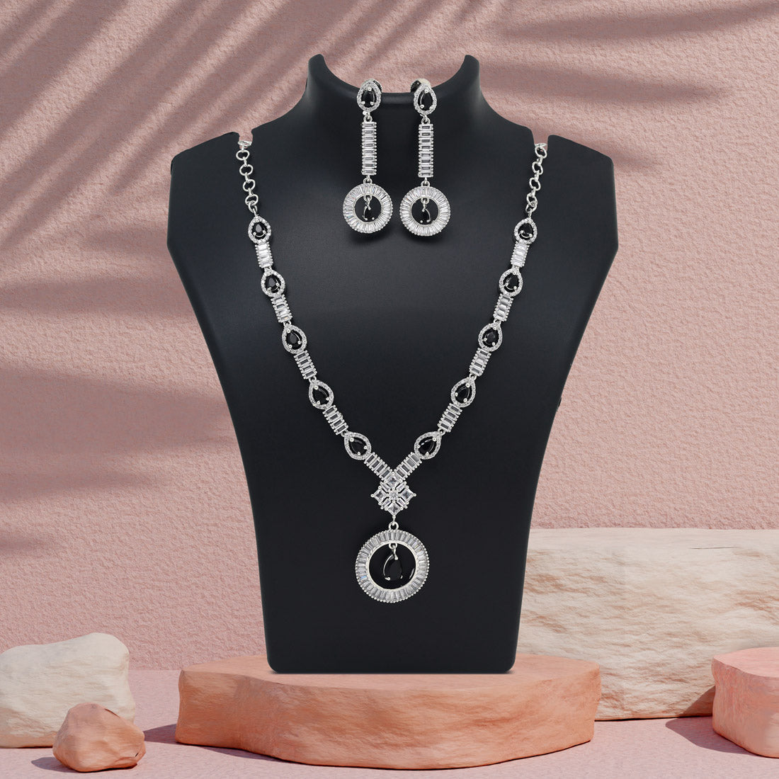 Black Color American Diamond Necklace Set (CZN1017BLK)