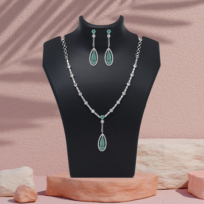 Pista Green Color American Diamond Necklace Set (CZN1020PGRN)