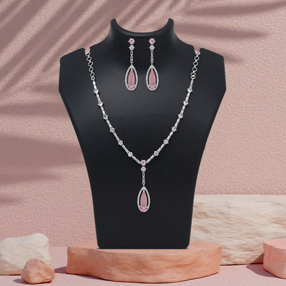 Pink Color American Diamond Necklace Set (CZN1020PNK)
