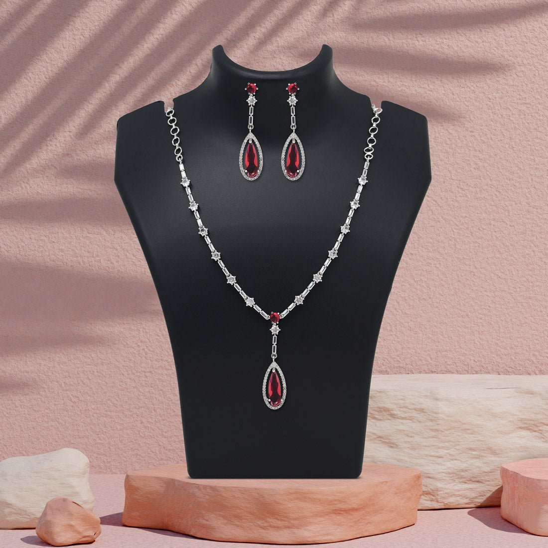 Rani Color American Diamond Necklace Set (CZN1020RNI)