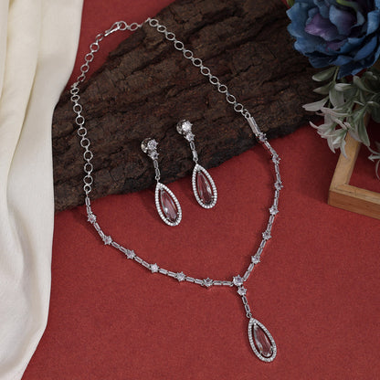 Silver Color American Diamond Necklace Set (CZN1020SLV)
