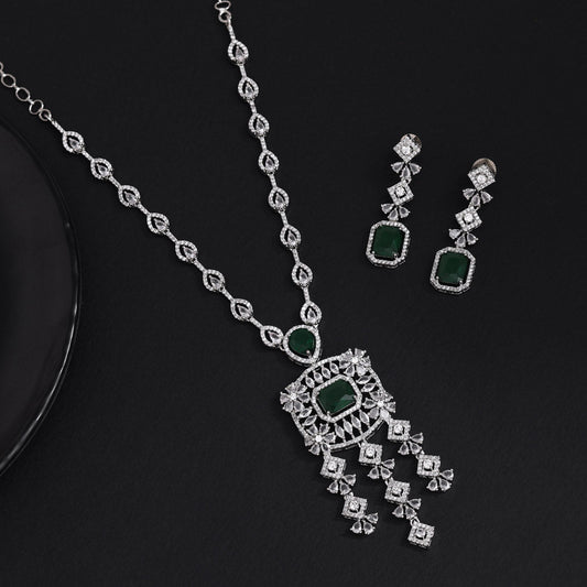 Green Color American Diamond Necklace Set (CZN1024GRN)