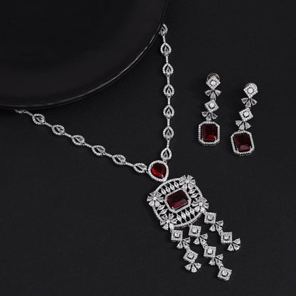 Red Color American Diamond Necklace Set (CZN1024RED)